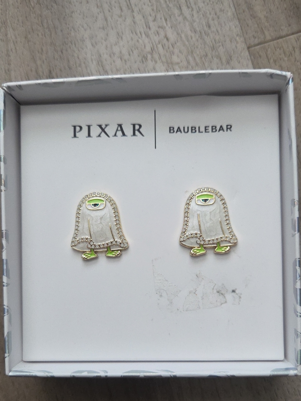 BaubleBar Pixar Ghost Stud Earrings in White and Lime